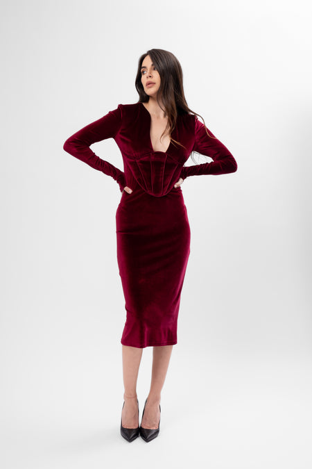 Burgundy Velvet Dress with Corset