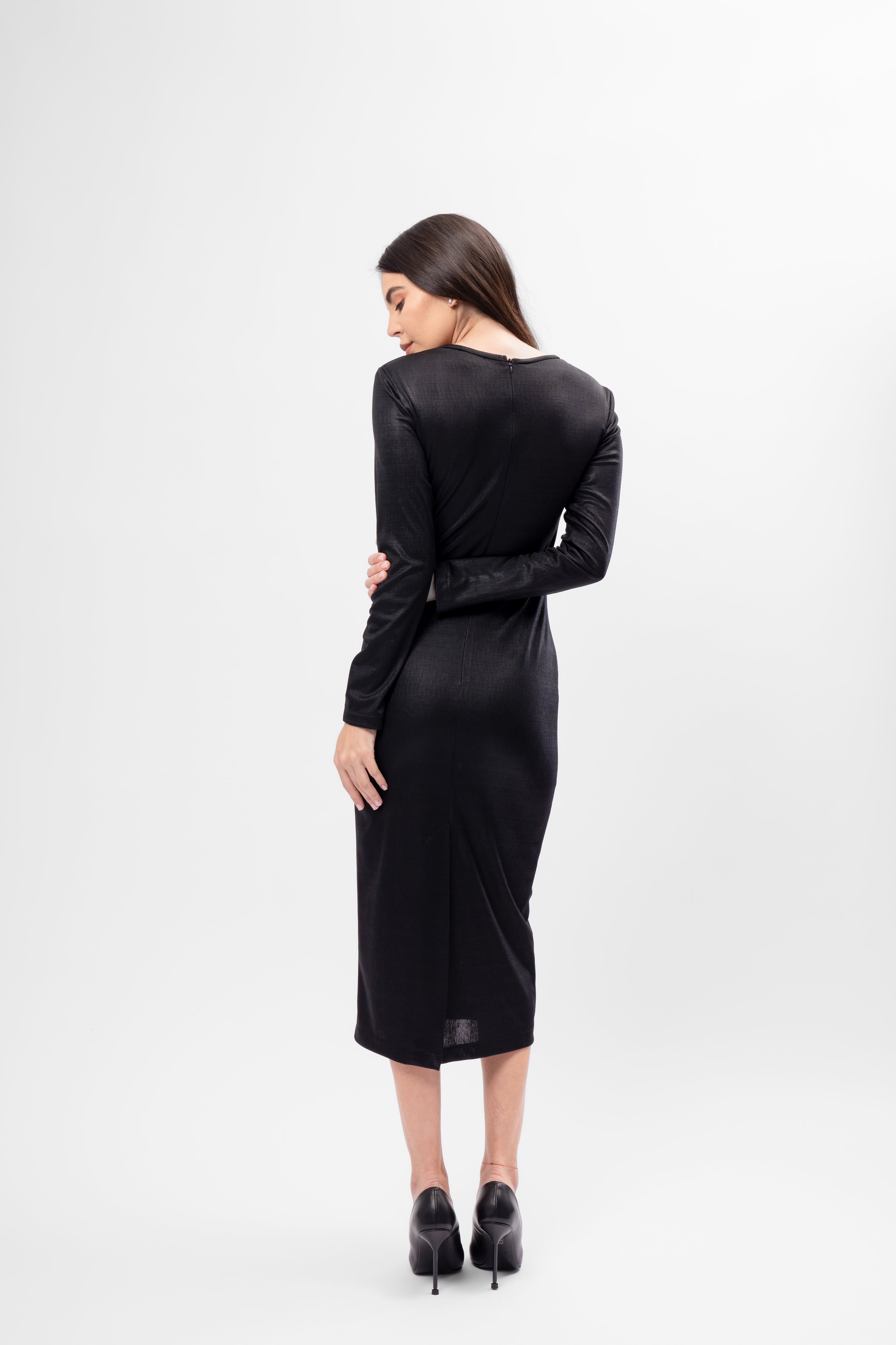 Black Metallic Midi Dress