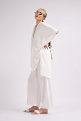 White set with blouse and culottes trousers