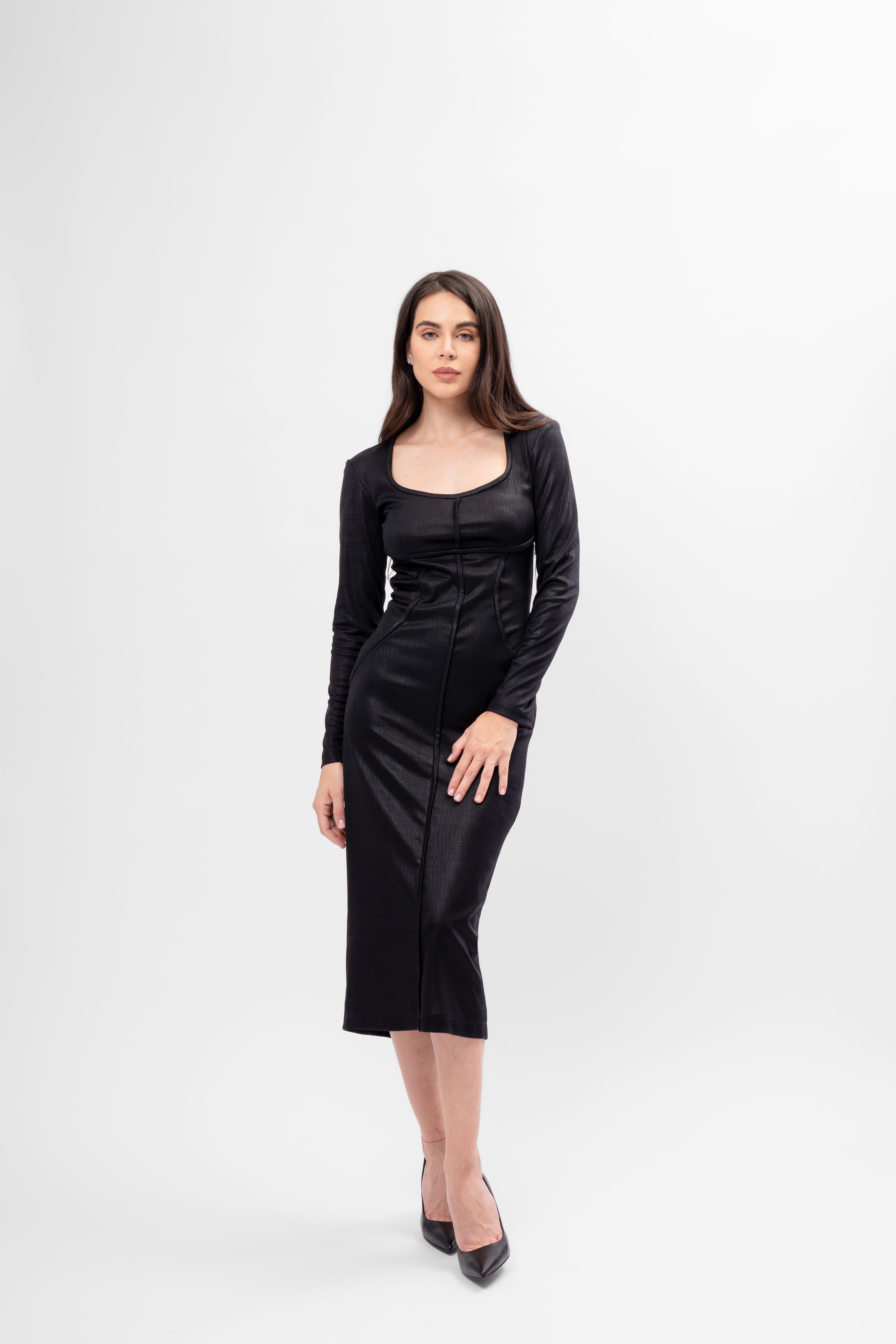 Black Metallic Midi Dress