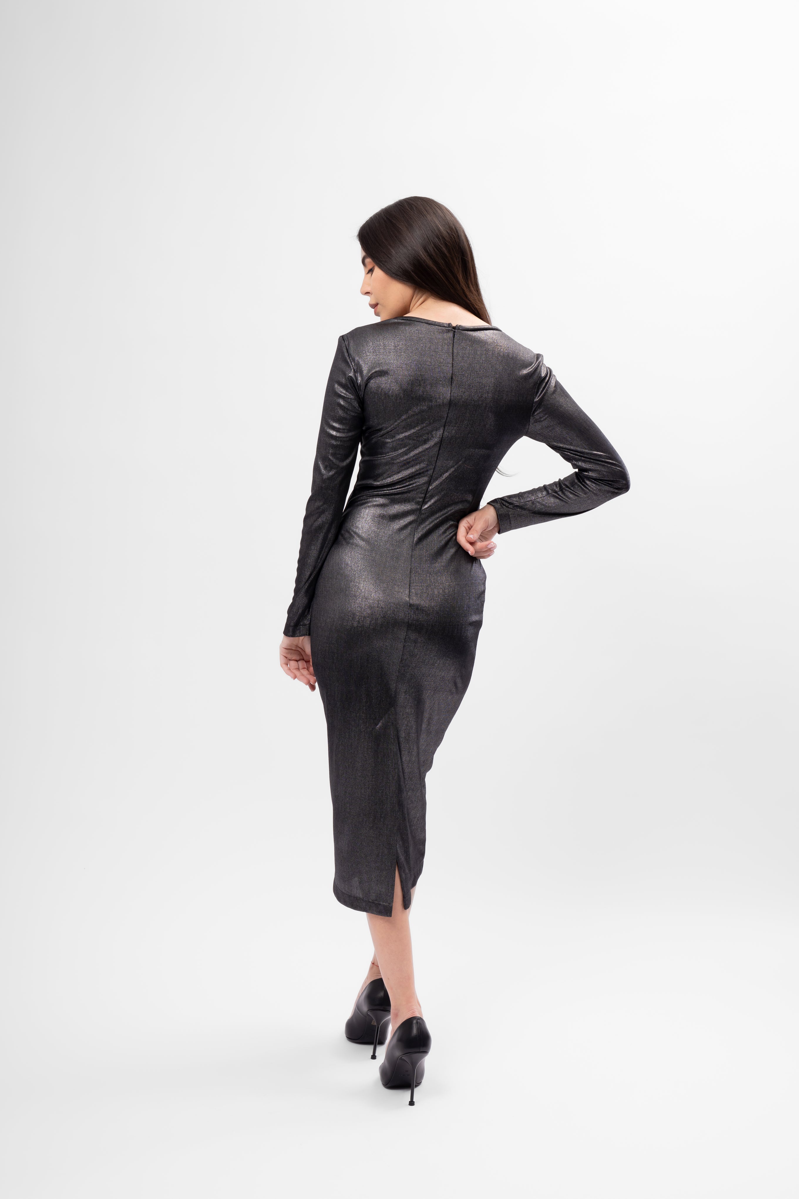 Metallic Grey Midi Dress