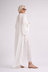 White loose dress with drawstring waist