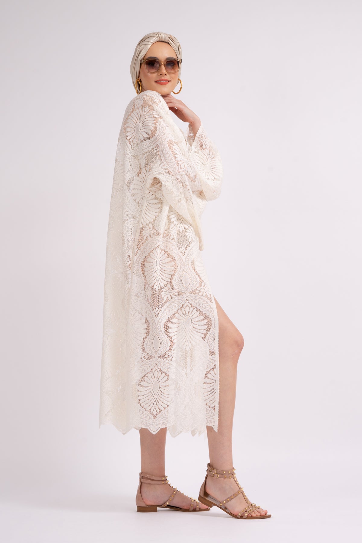 Macrame white kimono