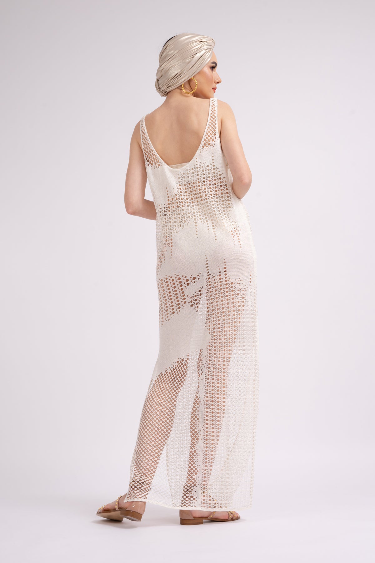 Rochie alba tip macrame 