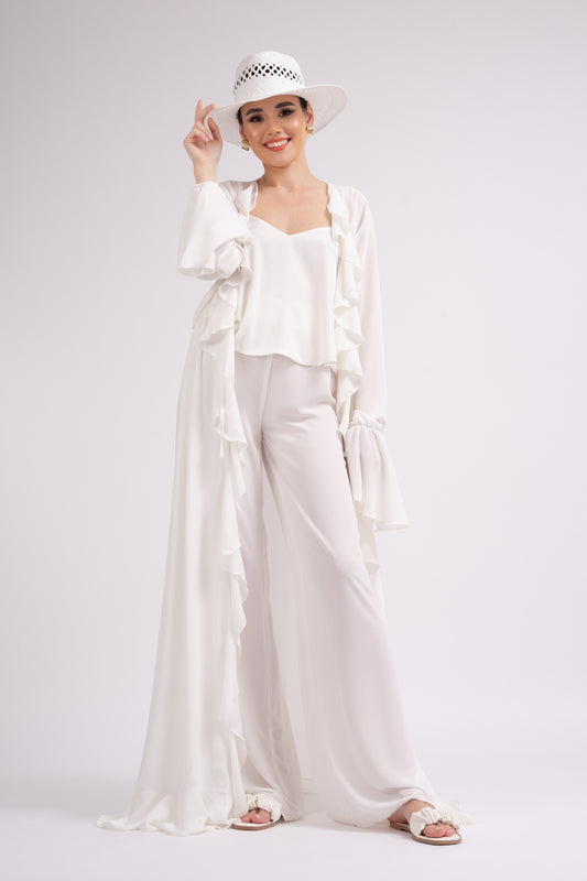 Ensemble blanc avec kaftan à volants