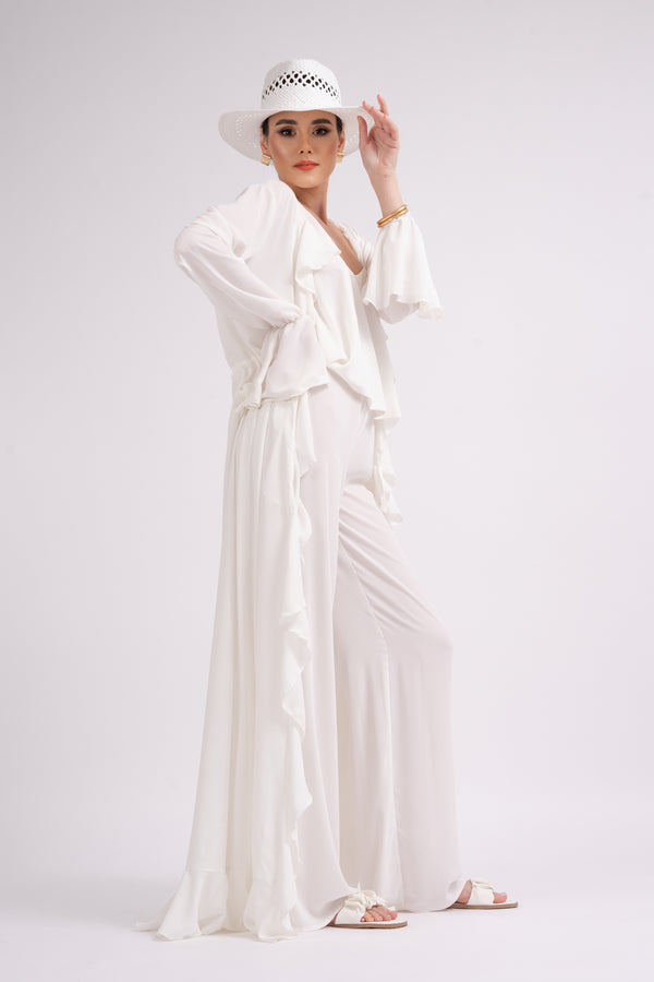 White set with ruffled kaftan