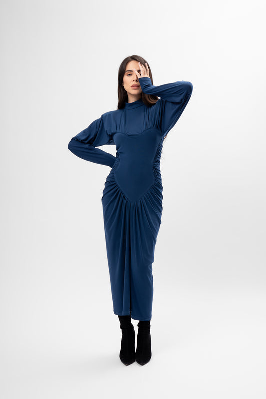 Rochie midi turcoaz cu detaliu în formă de inimă