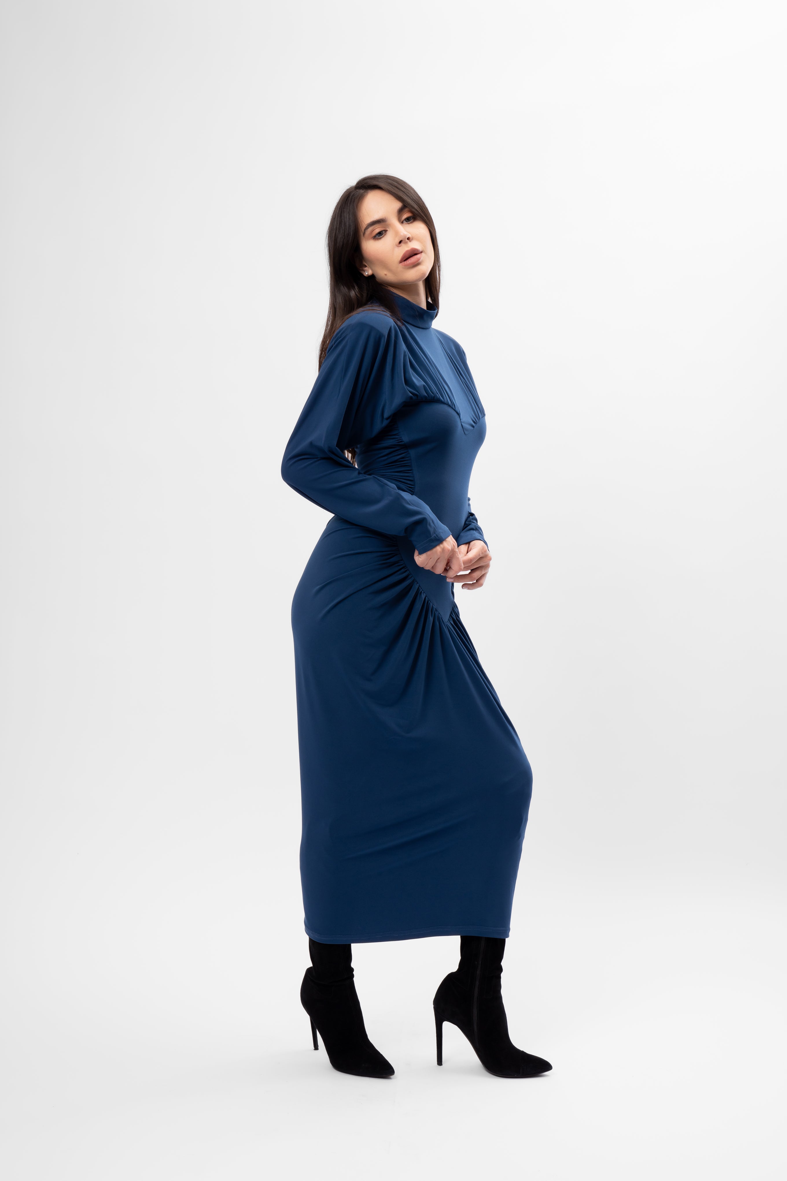 Turquoise Midi Dress with Heart-Shaped Detail