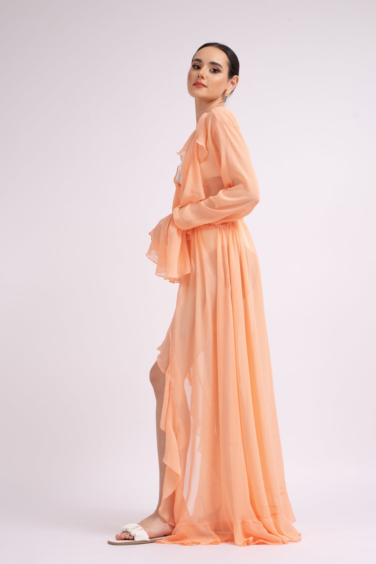 Peach ruffled kaftan