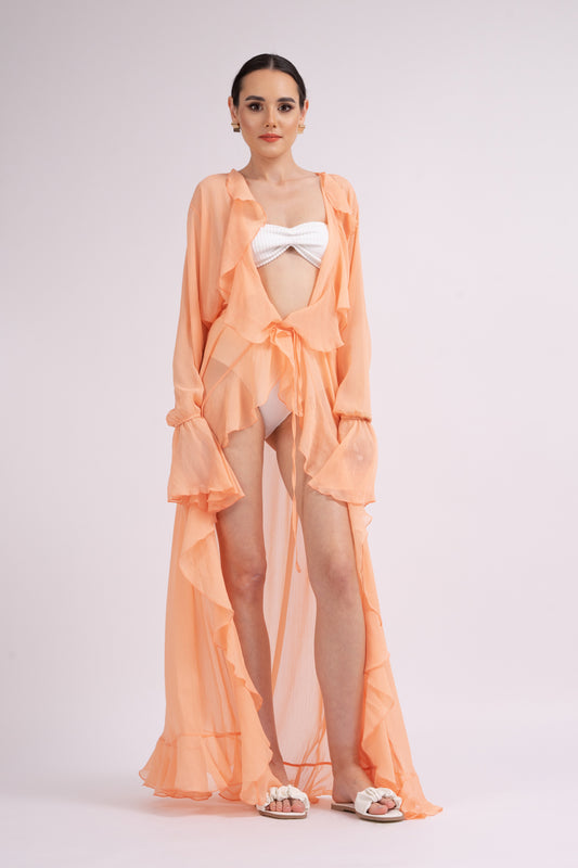 Caftan peach cu volane