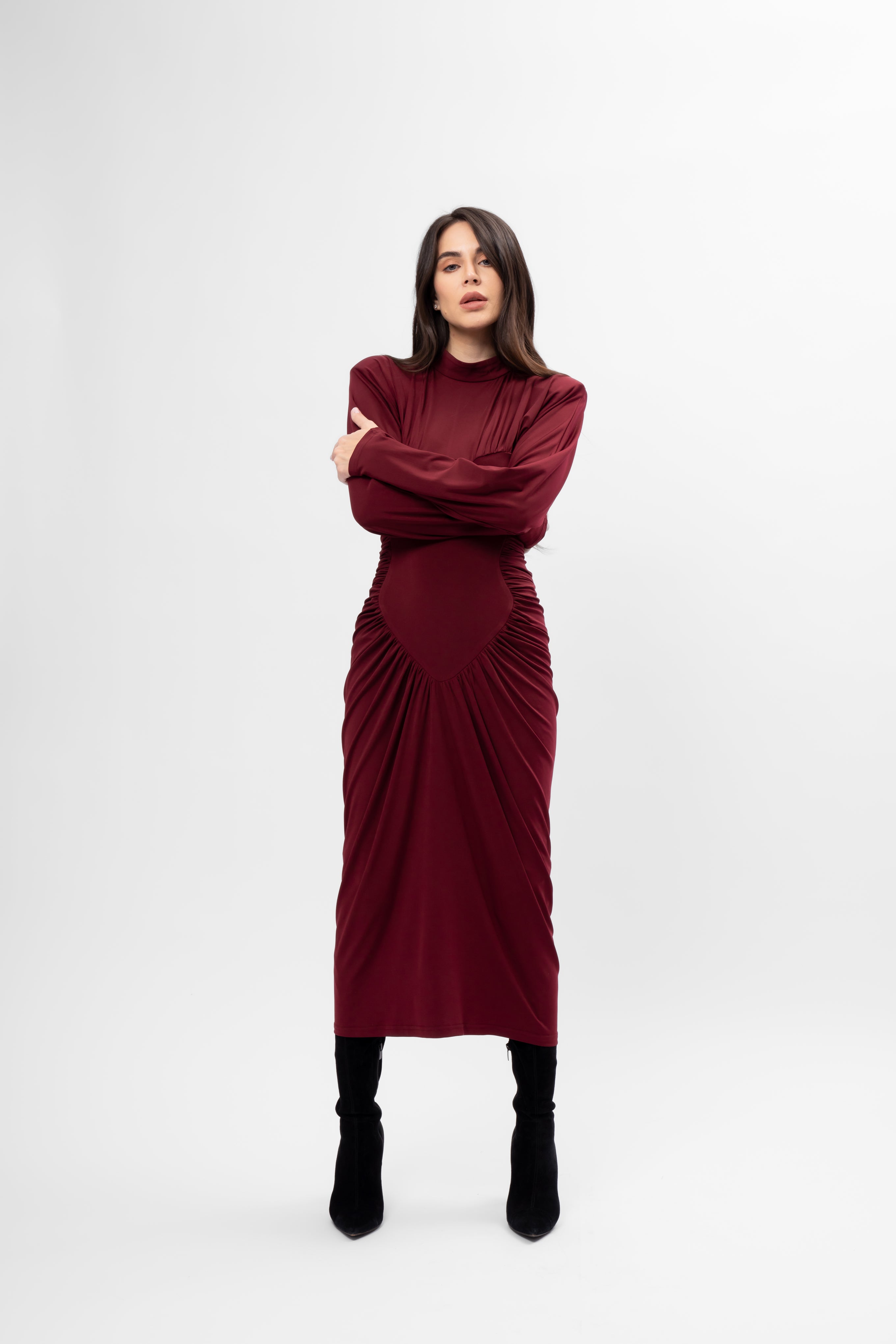 Rochie midi burgundy cu detaliu în formă de inimă