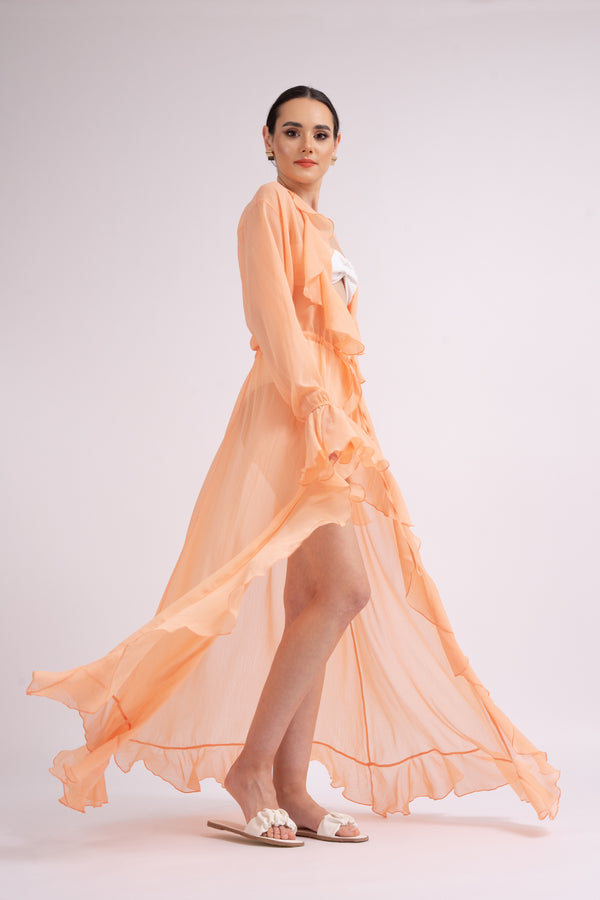 Caftan peach cu volane