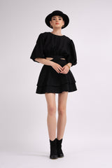 Black mini dress with cut-out and raglan sleeves