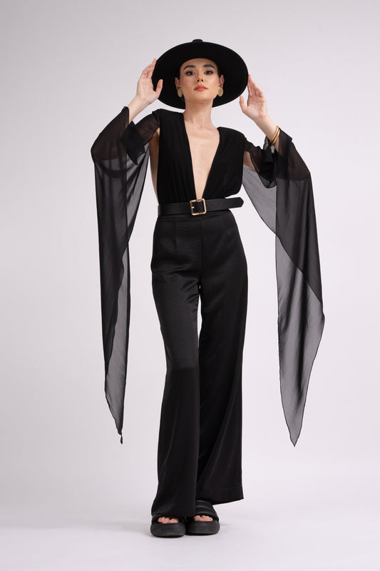 Black body with chiffon sleeves