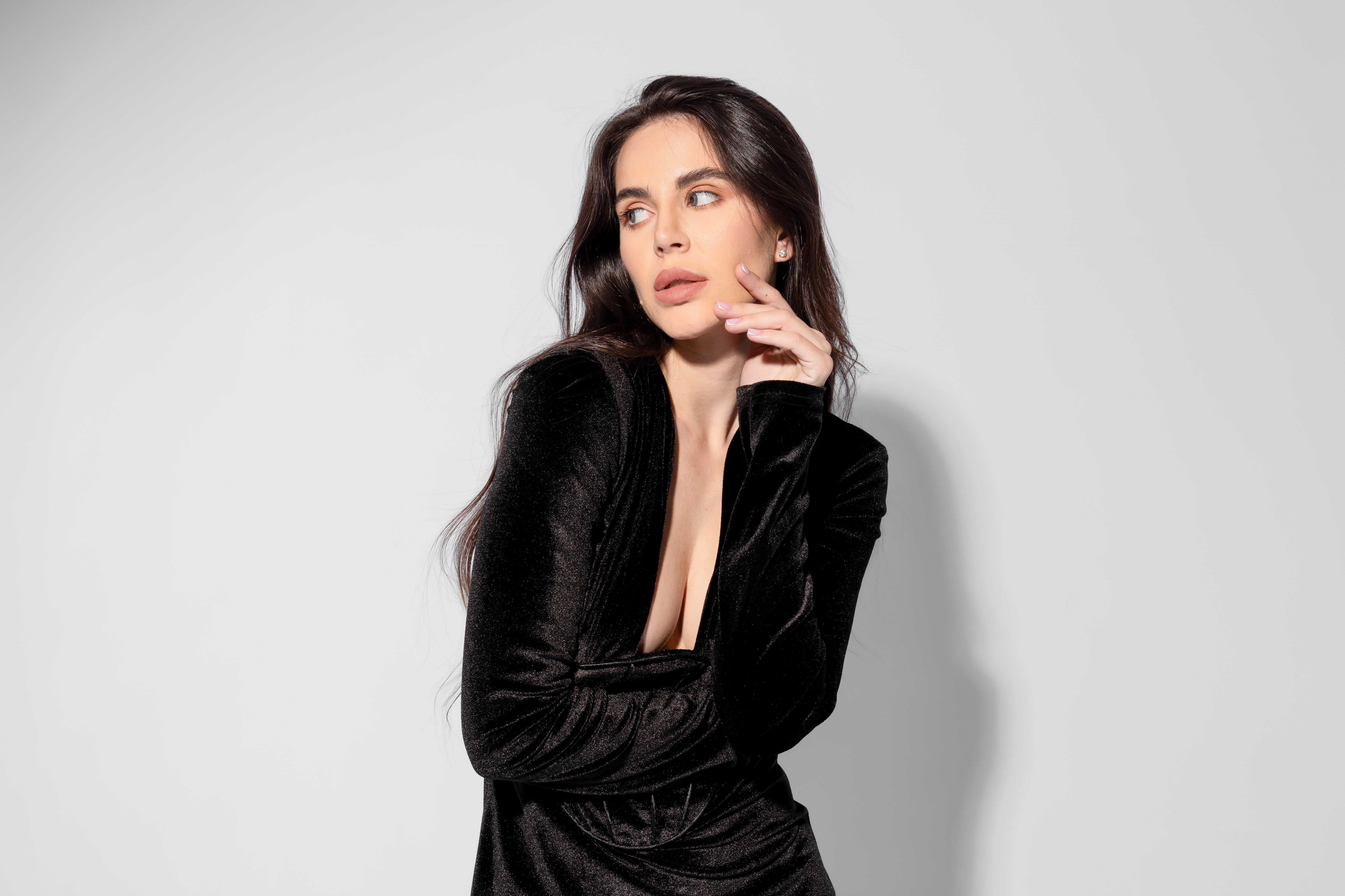 Black Midi Velvet Dress with Corset