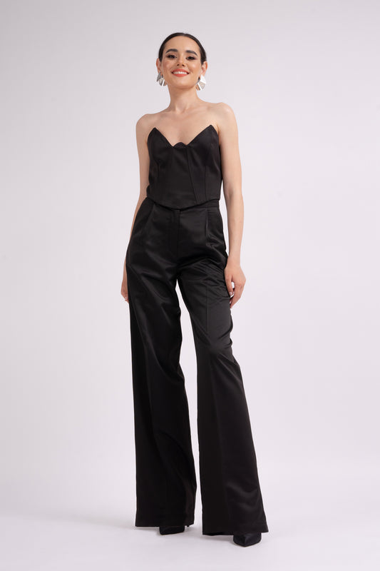 Black set with corset and wide leg trousers