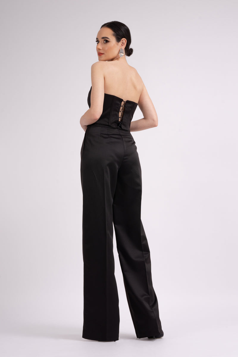 Black set with corset and wide leg trousers