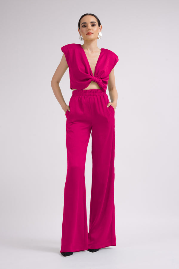 FUCHSIA SET WITH TOP WITH KNOT AND WIDE LEG TROUSERS