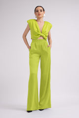 NEON GREEN SET WITH TOP WITH KNOT AND WIDE LEG TROUSERS