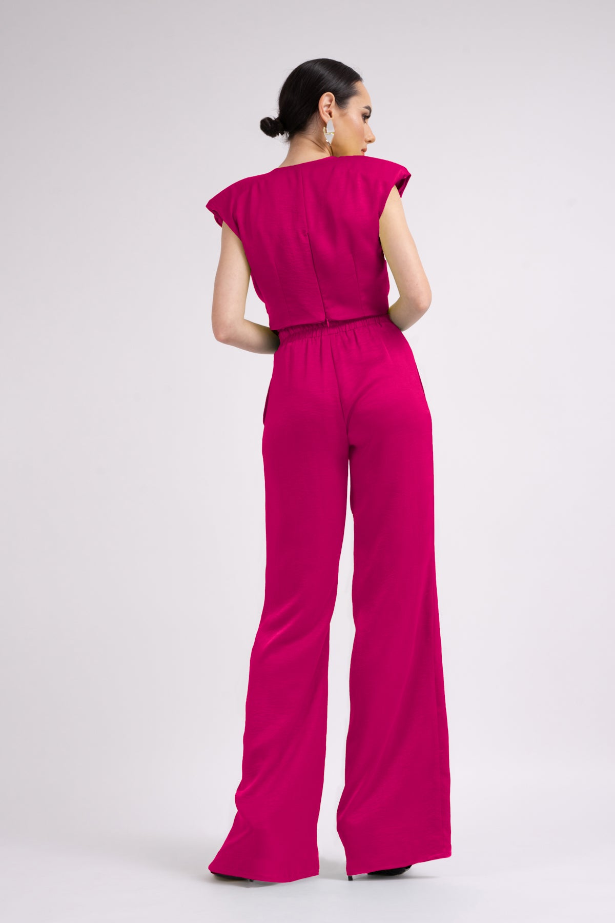 Fuchsia Set with top with knot and wide leg trousers