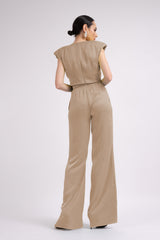 Beige Set With Top With Knot And Wide Leg Trousers