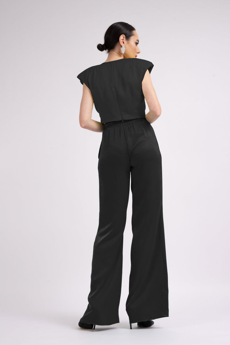 Black set with top with knot and wide leg trousers