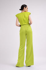 NEON GREEN SET WITH TOP WITH KNOT AND WIDE LEG TROUSERS