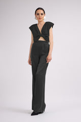 Black set with top with knot and wide leg trousers