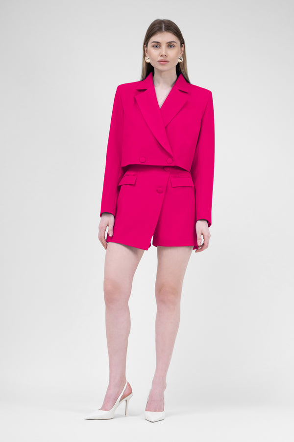 Fuchsia Suit With Cropped Blazer And Skort