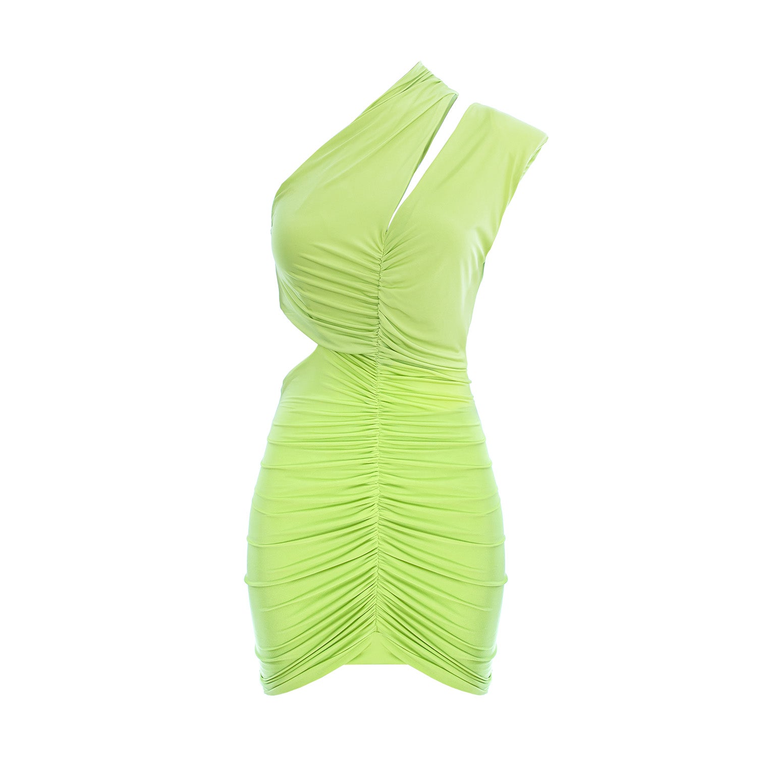 Rochie mini cu un umăr și pliuri Lime Goddess