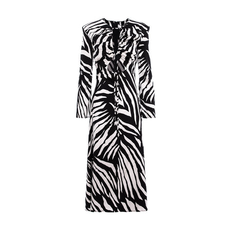Black and White Zebra Print Midi Dress with Cutout Detail