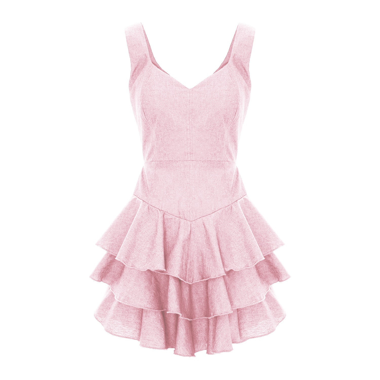 Dusty Pink V-Neck Tiered Ruffle Mini Dress