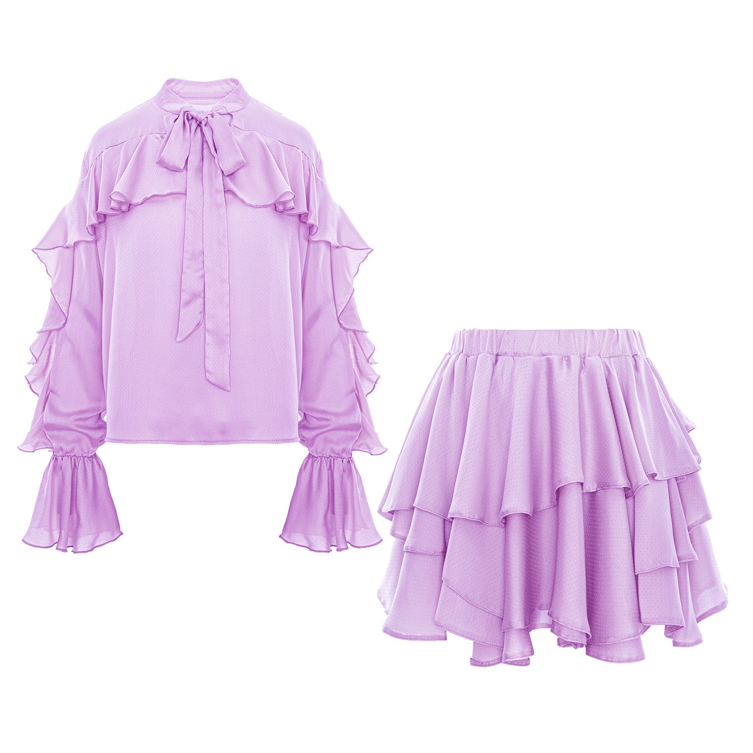 Pink Set with V Neck Shirt & Ruffle Skirt