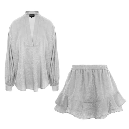 Light Grey Textured Two-Piece Set with Ruffle Skirt