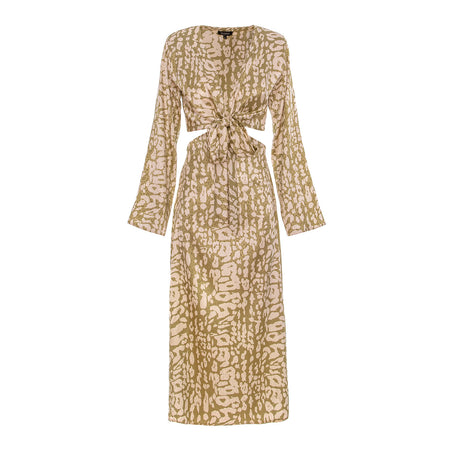 Olive Leopard Print Cutout Midi Dress with Tie Waist