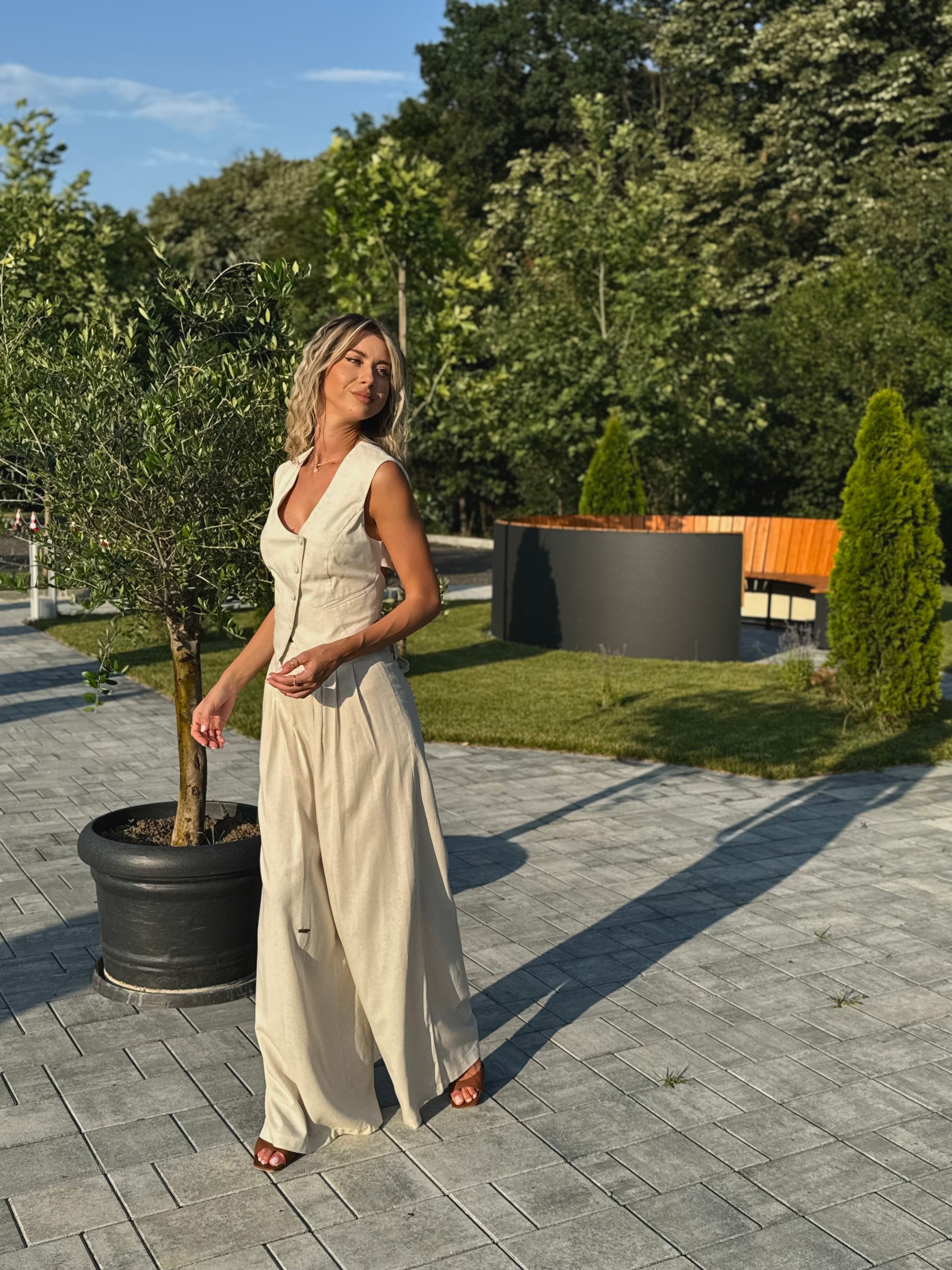 Black Linen-Style Set with Wide Legs