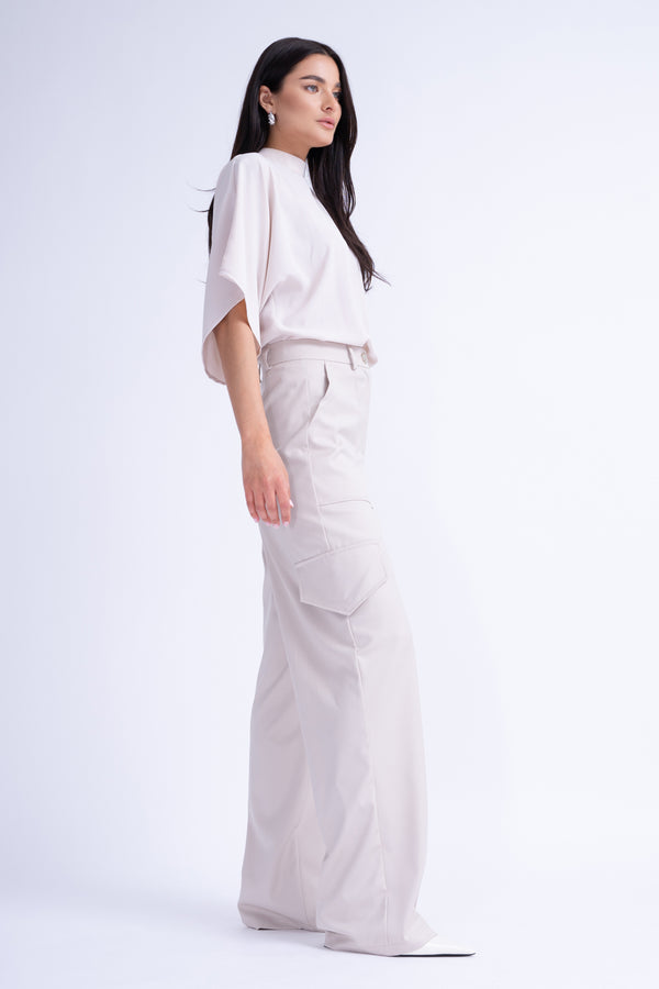Ivoiry Wide Leg Trousers With Pockets