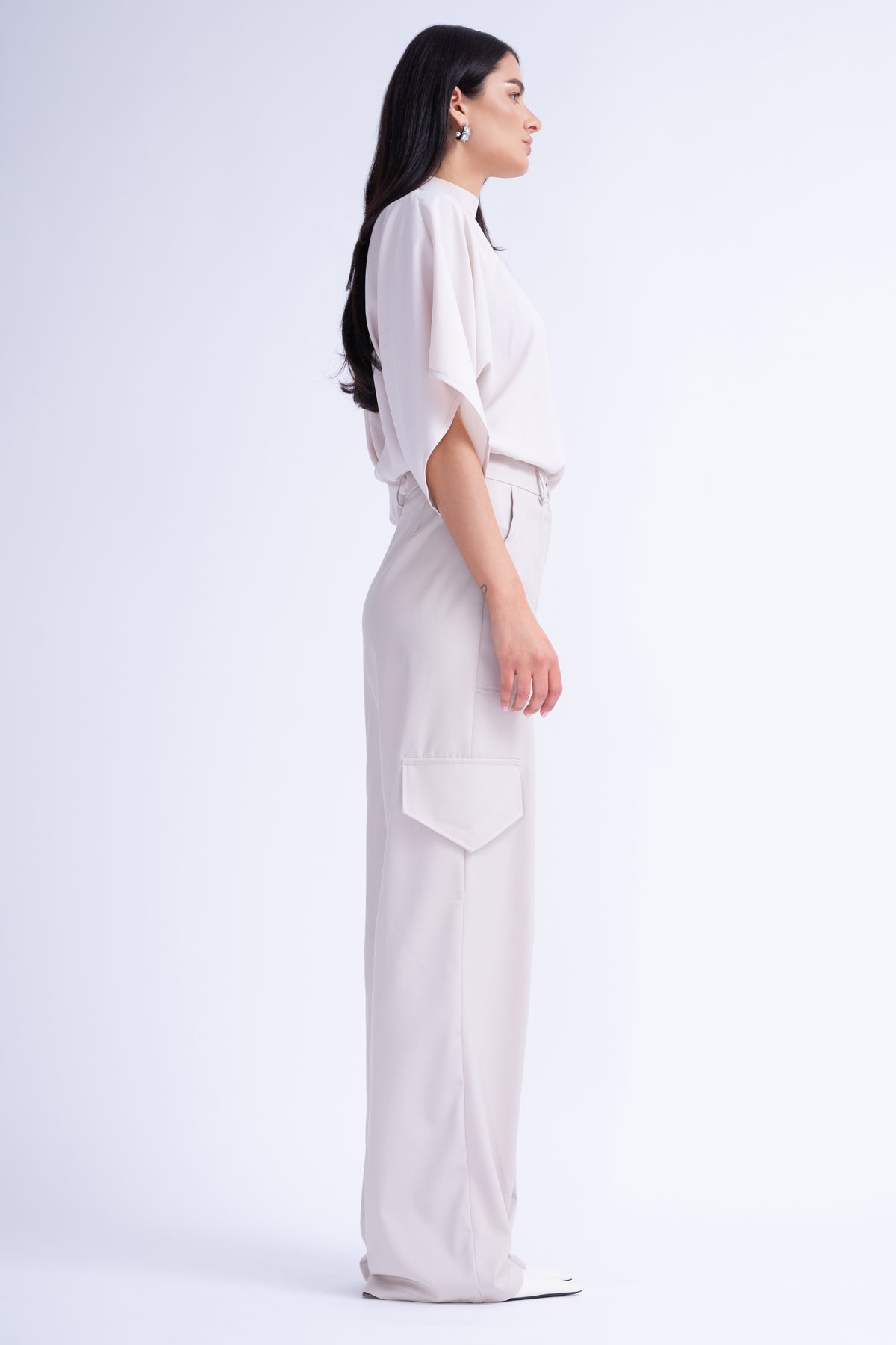 Ivory Wide Leg Trousers With Pockets