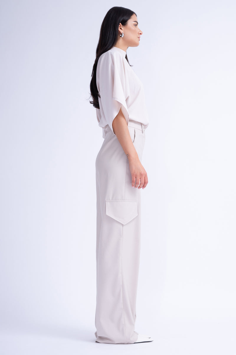 Ivoire Wide Leg Trousers With Pockets