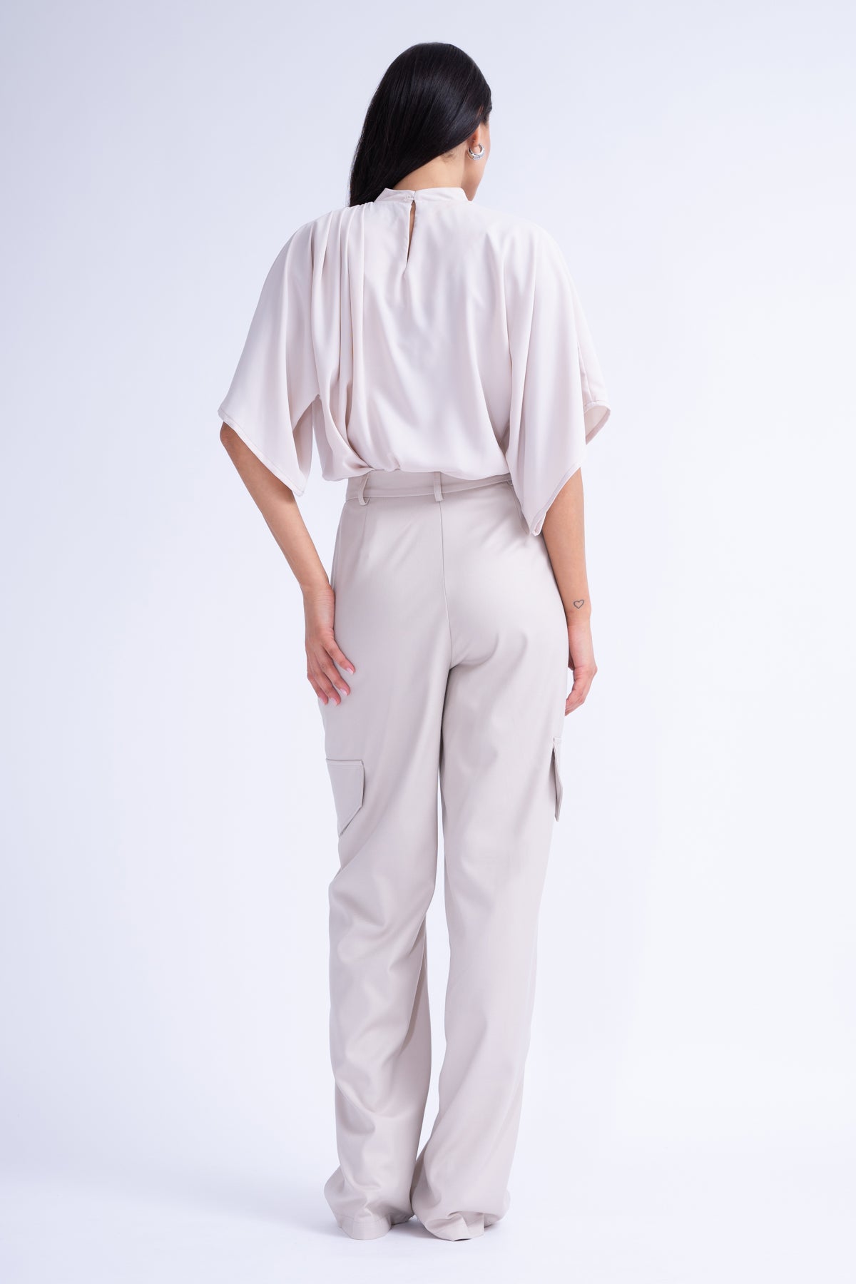 Ivory Wide Leg Trousers With Pockets