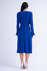 Electric Blue Midi Dress With Ring Detail and Pleats