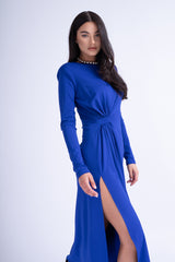 Electric Blue Midi Dress With Side-Knot