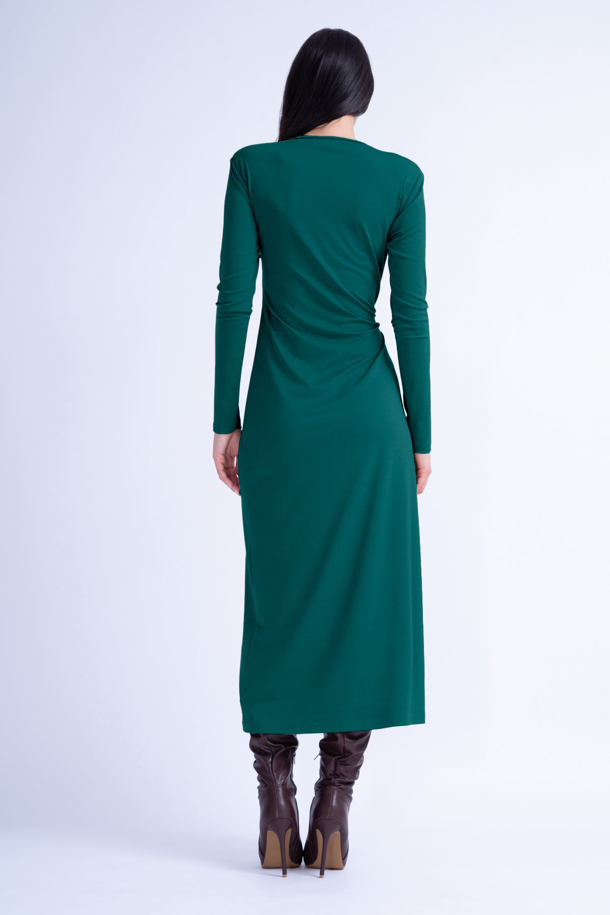 Dark Green Midi Dress With Side-Knot
