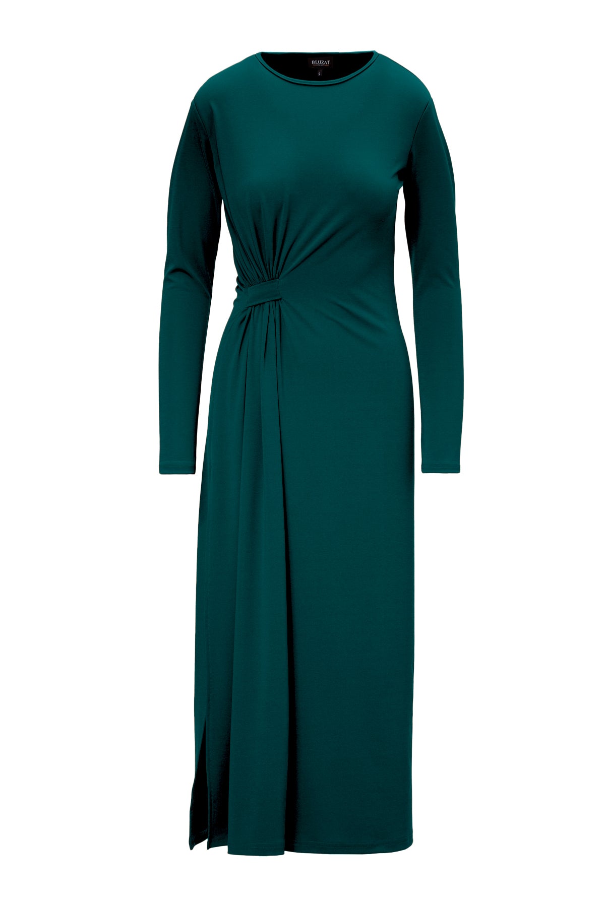 Dark Green Midi Dress With Side-Knot