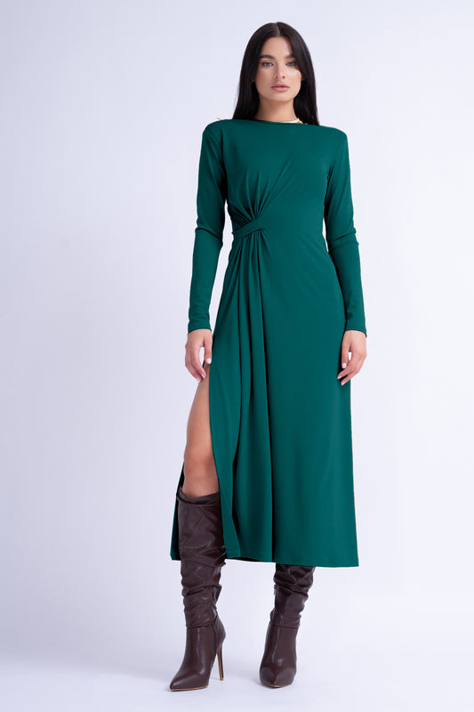 Dark Green Midi Dress With Side-Knot