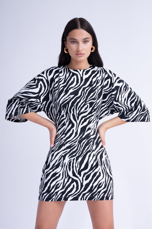 Rochie Mini Cambrata cu Imprimeu Zebra