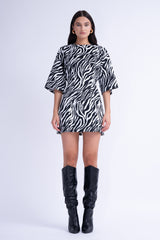 Zebra-Print Fitted-Waist Mini Dress