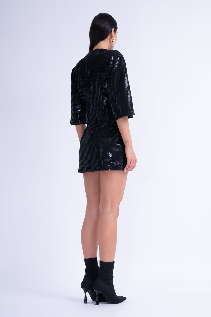 Black Sequins Fitted-Waist Mini Dress