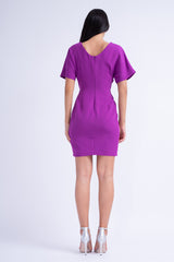 Purple Mini Dress With Pleats And V-Neck