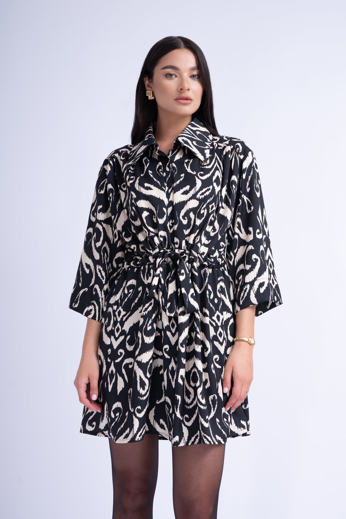 Rochie Mini Tip Camasa cu Print Abstract